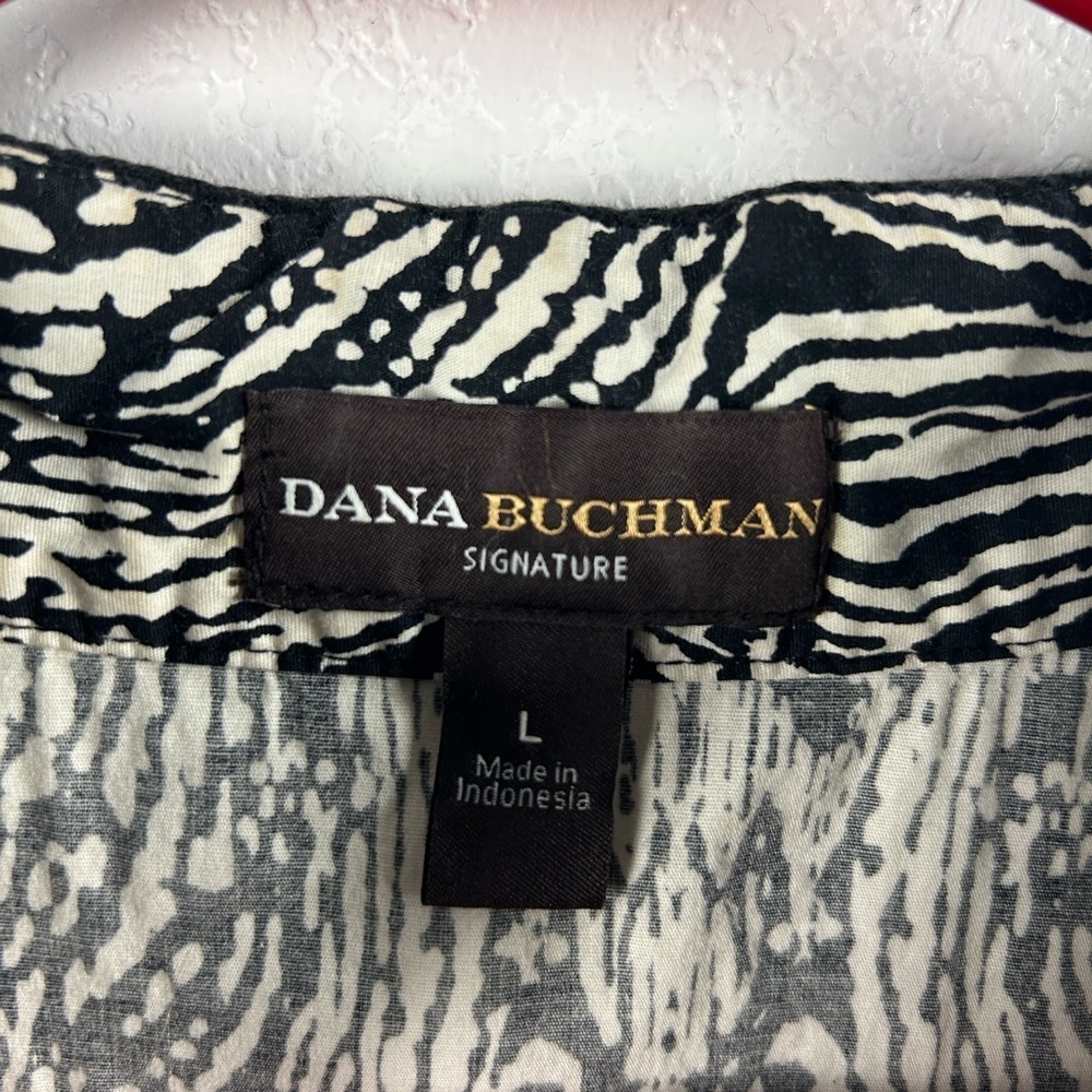 Dana Buchman Black Cream Patterned Tunic Sz L Career Chic Office Wear - Picture 2 of 7